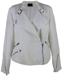 Silver Large Lapel Cool Womens Coats With Buttons And Zipper Decoration