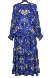 Flower Printed Custom Womens Dresses V Necked Pleated Blue Color BS191215