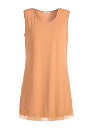 Sleeveless Ladies Fashion Tops Lace Hem Vest With Double Layer Light Orange Color