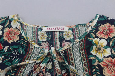 Ladies Viscose Flower Printed Pleat Long Dress With Long Elastic Cuff