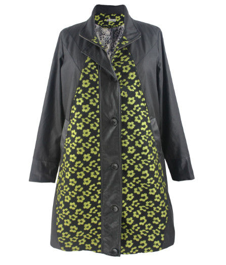 Autumn Jointed Print Pu Leather Jacket Womens With Buttons For Closure