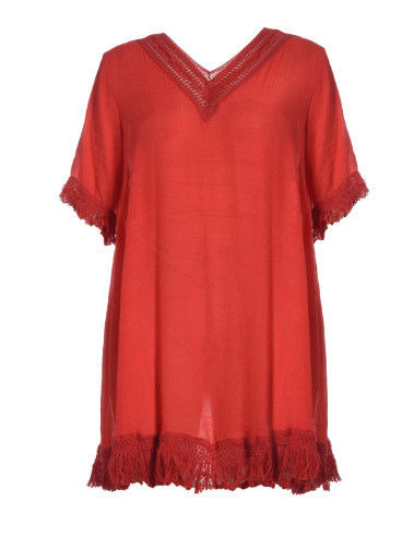 Summer Adult Plus Size Short Dresses V Neck With Lace Trims Design Size XS - XXL